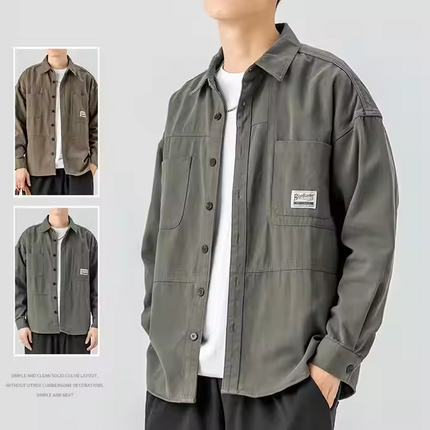 पुरुषों के लिए पॉकेट वाली कैज़ुअल लंबी आस्तीन वाली शर्ट, स्प्रिंग कलेक्शन ट्विल फ़ैब्रिक {2 का सेट} 