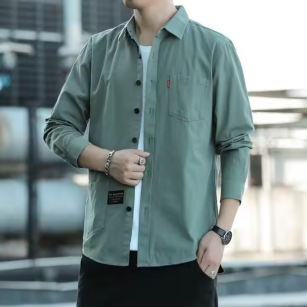 पुरुषों के लिए पॉकेट वाली कैज़ुअल लंबी आस्तीन वाली शर्ट, स्प्रिंग कलेक्शन ट्विल फ़ैब्रिक {2 का सेट} 
