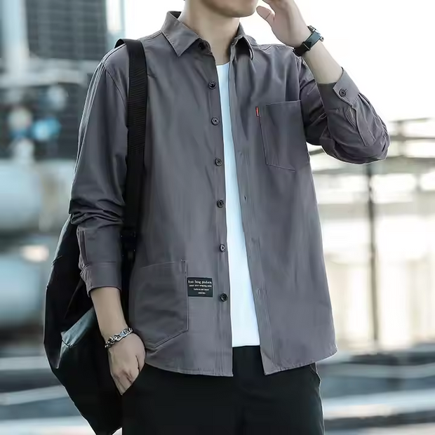 पुरुषों के लिए पॉकेट वाली कैज़ुअल लंबी आस्तीन वाली शर्ट, स्प्रिंग कलेक्शन ट्विल फ़ैब्रिक {2 का सेट} 