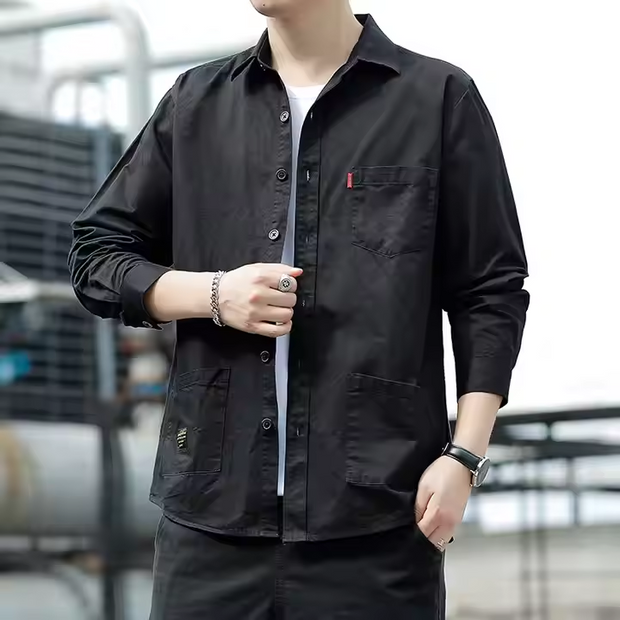 पुरुषों के लिए पॉकेट वाली कैज़ुअल लंबी आस्तीन वाली शर्ट, स्प्रिंग कलेक्शन ट्विल फ़ैब्रिक {2 का सेट} 